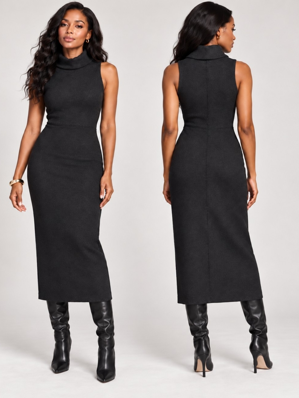 Zara Knit Charcoal Sleeveless Turtleneck Bodycon Midi Dress Size M